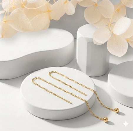 Orjinal 14 Ayar Altın Minimal Top Zincir Kadın Küpe