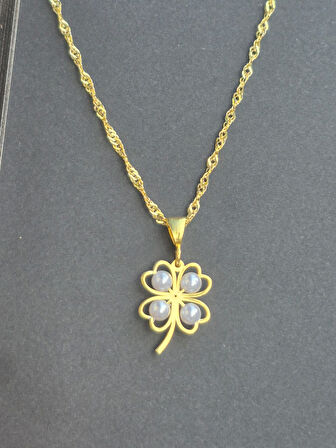 925 ayar papatya silver incili yonca kolye<rose,gold,rodaj>