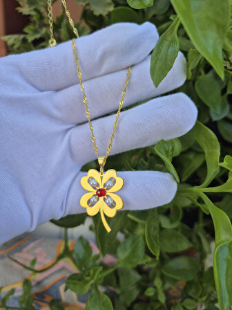 925 ayar papatya silver inci yonca kolye<rose,gold,rodaj>nar çekirdeği>