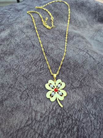 925 ayar papatya silver inci yonca kolye<rose,gold,rodaj>nar çekirdeği>