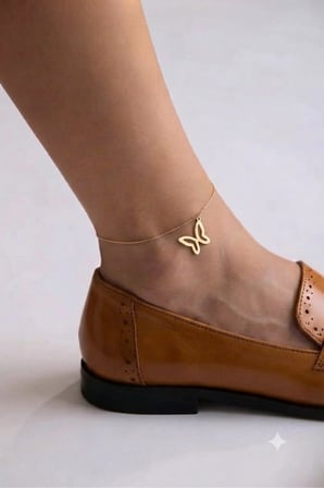 Orjinal 14 Ayar Sertifikalı Altın Minimal Kelebek Altın Halhal.rose.gold.rodaj Renk Seçeneği