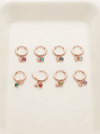 925 Ayar Gümüş Papatya Silver Kişiye Özel Doğum Taşlı Yıldız Kadın Küpe.rose.gold.rodaj Renk Seçenek
