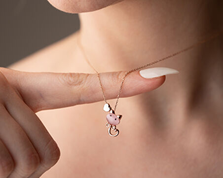 925 ayar papatya ay taşı<osimhen maske<kedili kolye<rose,gold,rodaj>