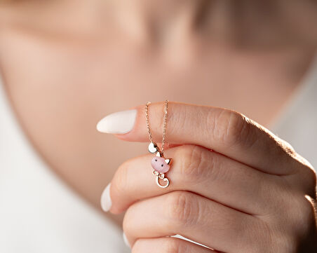 925 ayar papatya ay taşı<osimhen maske<kedili kolye<rose,gold,rodaj>