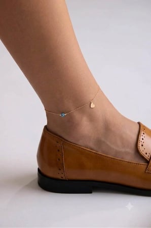 Orjinal 14 Ayar Sertifikalı Altın Minimalist Nazar Gözlü Top Zincir Lotus Çiçeği Altın Halhal 