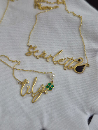 925 ayar papatya silver kişiye özel pırlanta,siyah kuğ kolye,yonca isim kolye 