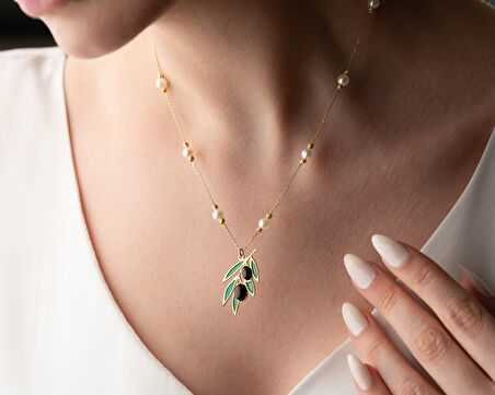 925 ayar papatya silver inci zeytin kolye<rose,gold,rodaj>