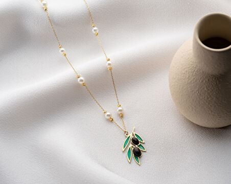 925 ayar papatya silver inci zeytin kolye<rose,gold,rodaj>