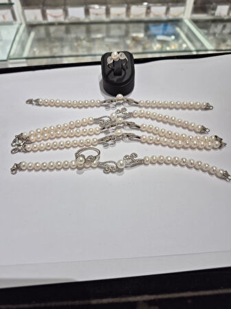 925 ayar papatya silver inci bileklik,inci yüzük.rose,gold,rodaj,