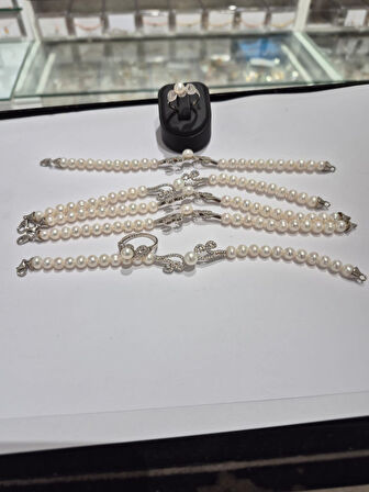 925 ayar papatya silver inci bileklik,inci yüzük.rose,gold,rodaj,