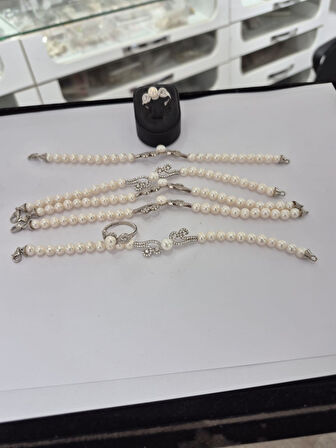 925 ayar papatya silver inci bileklik,inci yüzük.rose,gold,rodaj,