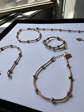 925 ayar papatya silver.dorika.kayze zincir bileklik.kalze bileklik.üç renk kalze bileklik.rose,gold,rodaj.