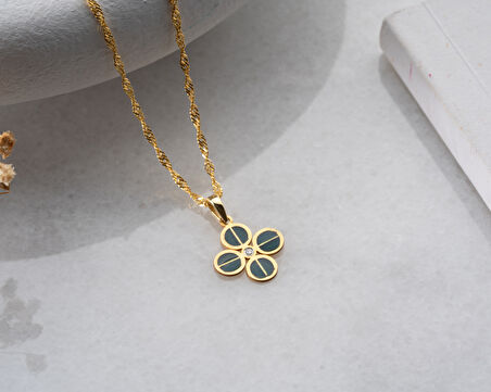 925 ayar kişiye özel pırlanta  yonca  kolye<rose,gold,rodaj<