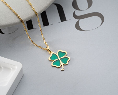 925 ayar pırlanta yonca kolye<rose,gold,rodaj<gümüş kolye