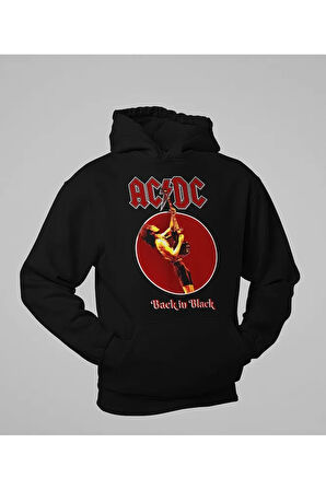 Ac Dc Back In Black Baskılı Unisex Oversize Rock Metal Hoodie
