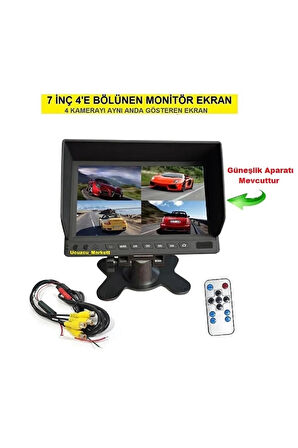 7 inç 4'e Bölünen Monitör Ekran (4 Kamerayı Aynı Anda Gösterir)