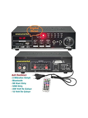 Amfi 110W (Bluetooth Usb-Sd Kart-Mp3 Çalar-2 Mikrofon giriş-2V/220V)
