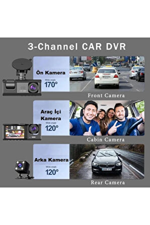 ARAÇ İÇİ 3 KAMERALI HD EKRANLI KAYIT CİHAZI (3 Kamera Lens Bir Arada)