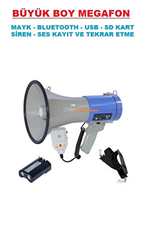 BÜYÜK BOY MEGAFON (Mayk - Bluetooth - USB - Sd - Siren - Ses Kayıt ve Tekrar Etme)