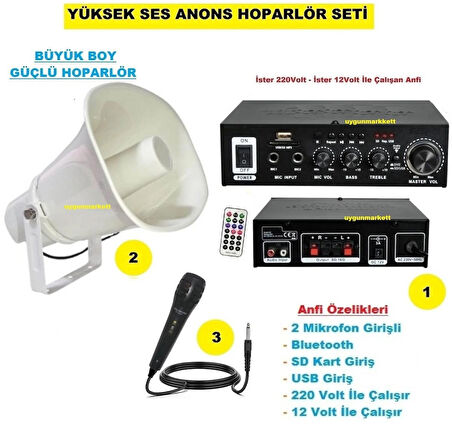 Yüksek Ses Anons Hoparlör Seti (Büyük Boy Hoparlör - Mikrofon - USB - Sd Kart Girişli Mobil Amfi)