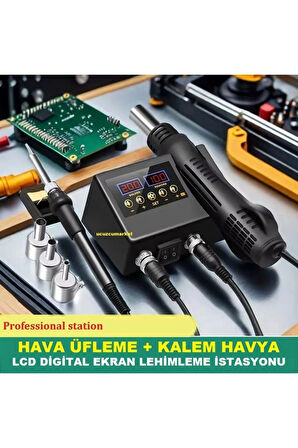 HAVA ÜFLEME + KALEM HAVYA LCD DİGİTAL EKRAN LEHİMLEME İSTASYONU