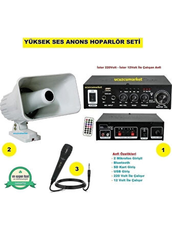 Yüksek Ses Anons Hoparlör Seti (Büyük Boy Hoparlör - Mikrofon - USB - SD Kart Girişli Mobil Amfi)