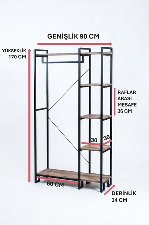 Dekoratif Çok Amaçlı Metal Ayaklı Ahşap Raflı Elbise Askılığı Ayakkabılık Portatif Portmanto Gardırop