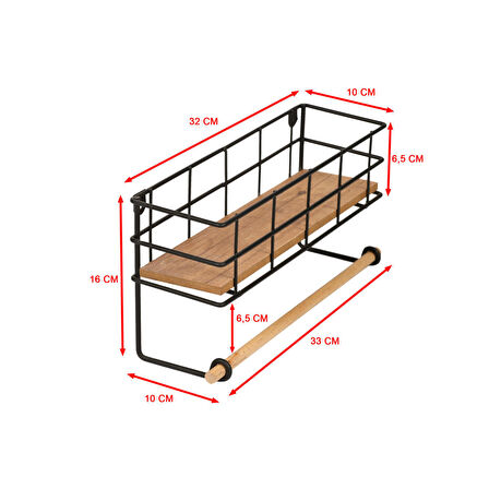 BAHARATLIK MUTFAK DUVAR RAFI VE KAĞIT HAVLULUK ÇOK AMAÇLI AHŞAP RAFLI METAL RAF