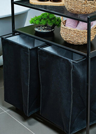 DEKORATİF KİRLİ SEPETLİ BANYO DOLABI 2 RAFLI 2 BÖLMELİ ÇAMAŞIR SEPETİ BANYO DÜZENLEYİCİ ORGANİZER