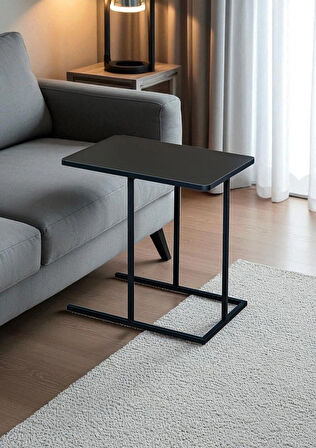 DEKORATİF SİYAH METAL YAN SEHPA AHŞAP RAFLI KOLTUK YANI SERVİS SEHPASI ÇOK AMAÇLI ZİGON C SEHPA