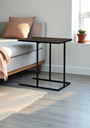 DEKORATİF SİYAH METAL YAN SEHPA AHŞAP RAFLI KOLTUK YANI SERVİS SEHPASI ÇOK AMAÇLI ZİGON C SEHPA