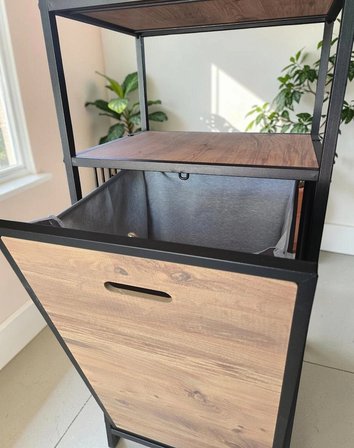 DEKORATİF KİRLİ SEPETLİ BANYO DOLABI AHŞAP RAFLI METAL GÖVDELİ 2 RAFLI ÇAMAŞIR SEPETİ BANYO DÜZENLEYİCİ ORGANİZER