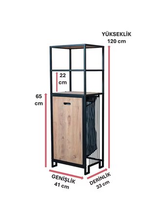 DEKORATİF KİRLİ SEPETLİ BANYO DOLABI AHŞAP RAFLI METAL GÖVDELİ 3 RAFLI ÇAMAŞIR SEPETİ BANYO DÜZENLEYİCİ ORGANİZER