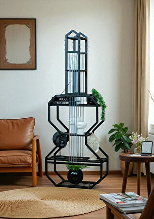 DEKORATİF SİYAH METAL KİTAPLIK RAFLI GİTAR ÜNİTE ÇOK AMAÇLI SALON OFİS DÜZENLEYİCİ