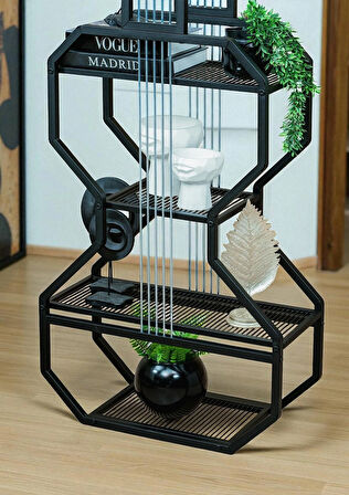 DEKORATİF SİYAH METAL KİTAPLIK RAFLI GİTAR ÜNİTE ÇOK AMAÇLI SALON OFİS DÜZENLEYİCİ