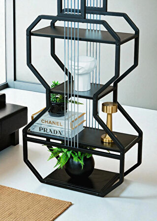 DEKORATİF SİYAH METAL KİTAPLIK SİYAH AHŞAP RAFLI GİTAR ÜNİTE ÇOK AMAÇLI SALON OFİS DÜZENLEYİCİ