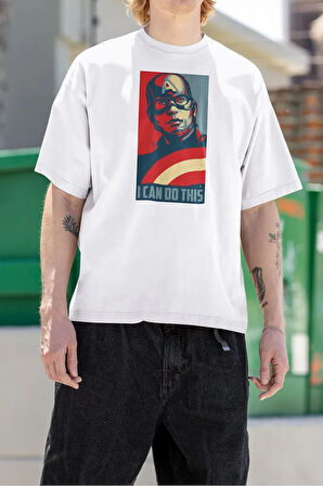 I Can Do This Baskılı Unisex Oversize Kaptan Amerika Tişört