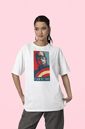 I Can Do This Baskılı Unisex Oversize Kaptan Amerika Tişört