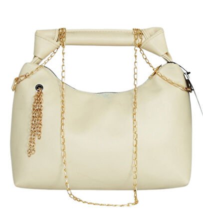 Zincir Askılı Deri Çanta-KREM