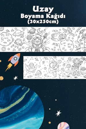 Uzay Temalı Dev Boyama Kağıdı 2,5 Metre Rulo Boyama Kağıdı - Çocuk Eğitici Boyama