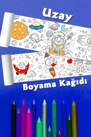 Uzay Temalı Dev Boyama Kağıdı 2,5 Metre Rulo Boyama Kağıdı - Çocuk Eğitici Boyama