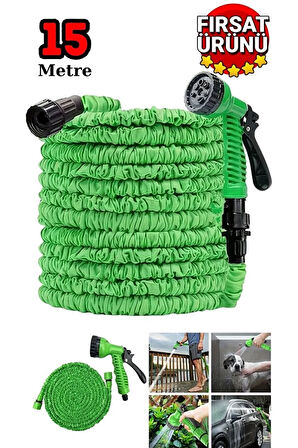 7 Fonksiyonlu Uzayan Hortum l Araç yıkama l Bahçe Sulama l İlaçlama l Yıkama Hortumu 15 m