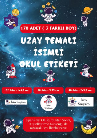 Uzay Temalı İsimli Okul Etiketi - 170 Adet