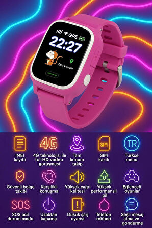 Uz q28 GPS Konum Takipli 4g Destekli Akıllı Çocuk Takip Saati Sim Kartlı Arama, Kameralı, HD Görüntülü Görüşme