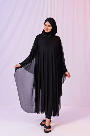 Kimono Pareo - Tesettür Pareo - Esnek Likralı Tül Siyah 240x135 Cm