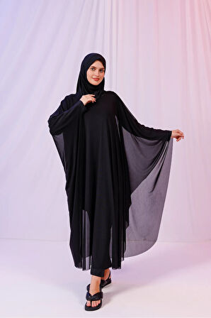 Kimono Pareo - Tesettür Pareo - Esnek Likralı Tül Siyah 240x135 Cm