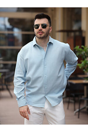 Erkek Relax Fit Muslin/Keten Gömlek