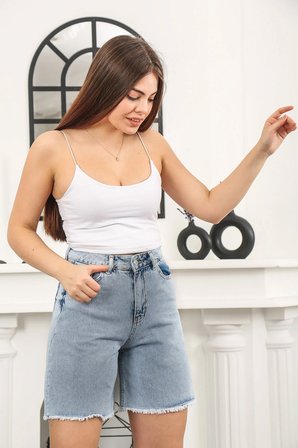 Kadın Yüksek Bel Denim Kot Şort Lacivert / 46
