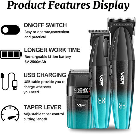 v-6740S3 Profesyonel Kablosuz Saç ve Sakal Kesme Makinesi – 3 in 1 Tıraş Seti