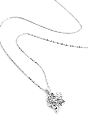 Kar Tanesi Yonca Zirkon Kolye SILVER 45 cm